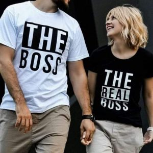 High-Quality Couple T-Shirt Set – “The Boss” for Him, “The Real Boss” for Her