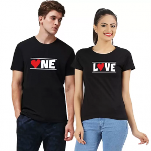 Stylish “One” & “Love” Couple T-Shirt Set in Classic Black