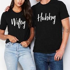 Premium Wifey & Hubby Couple T-Shirt Set in Black