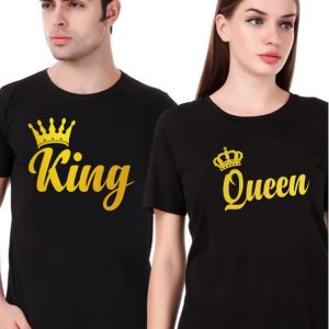 Black Couple T-Shirts King and Queen Printed