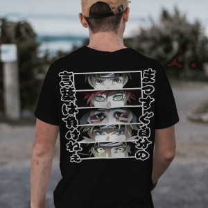 Naruto Design Black Cotton T-Shirt – Japanese Anime Print Tee