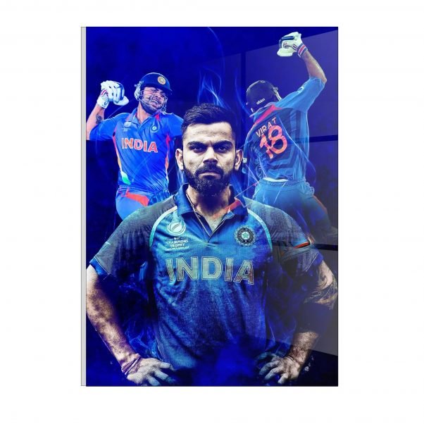 Virat Kohli Poster HD in action on the cricket field, perfect for sports and cricket fans." in action on the cricket field, perfect for sports and cricket fans."