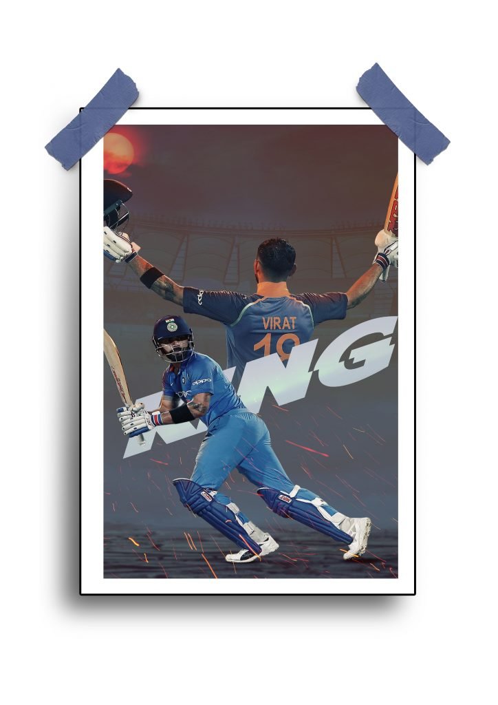 Virat Kohli King Poster with vibrant colors, showcasing the cricket legend in an iconic pose.