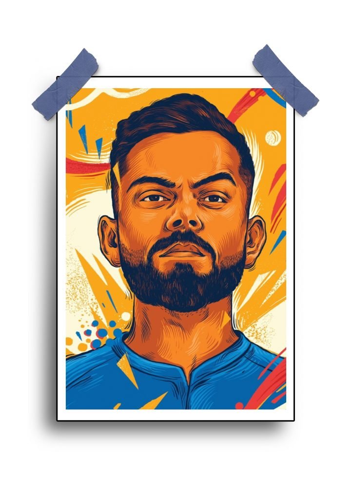 Virat Kohli RCB Poster featuring the cricketing legend in Royal Challengers Bangalore colors.