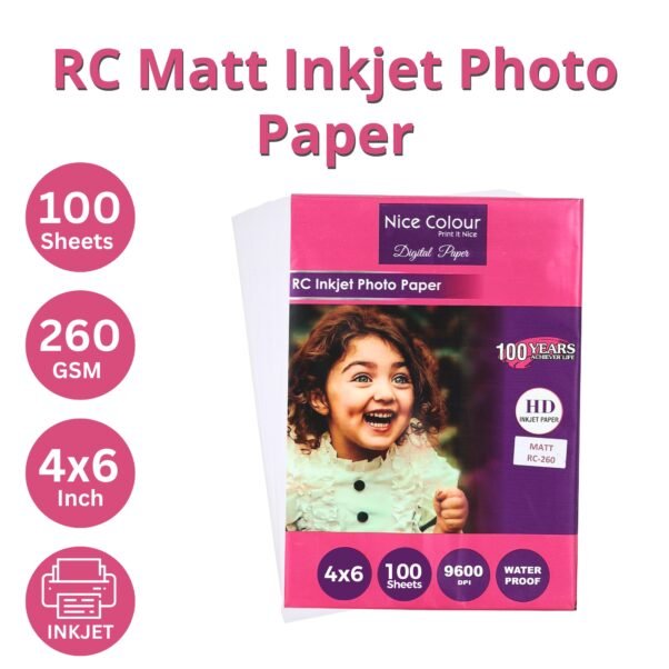 RC Inkjet Photo Paper 4x6 260 GSM Waterproof 100 Sheets – glossy resin coated