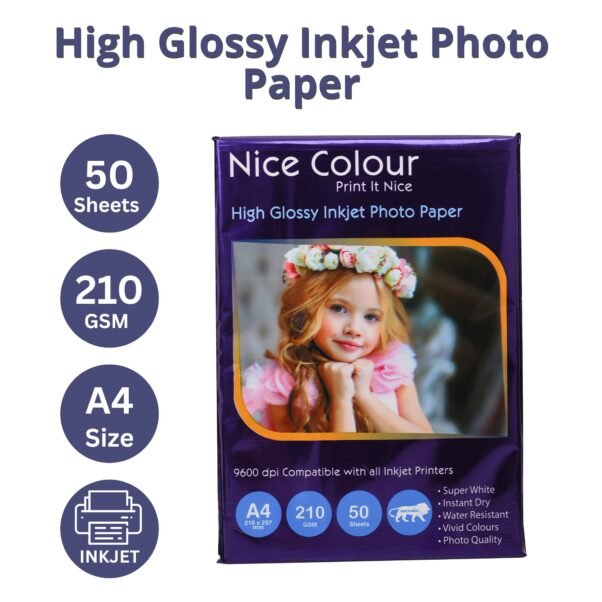 High Glossy Inkjet Photo Paper A4 210 GSM 50 Sheet