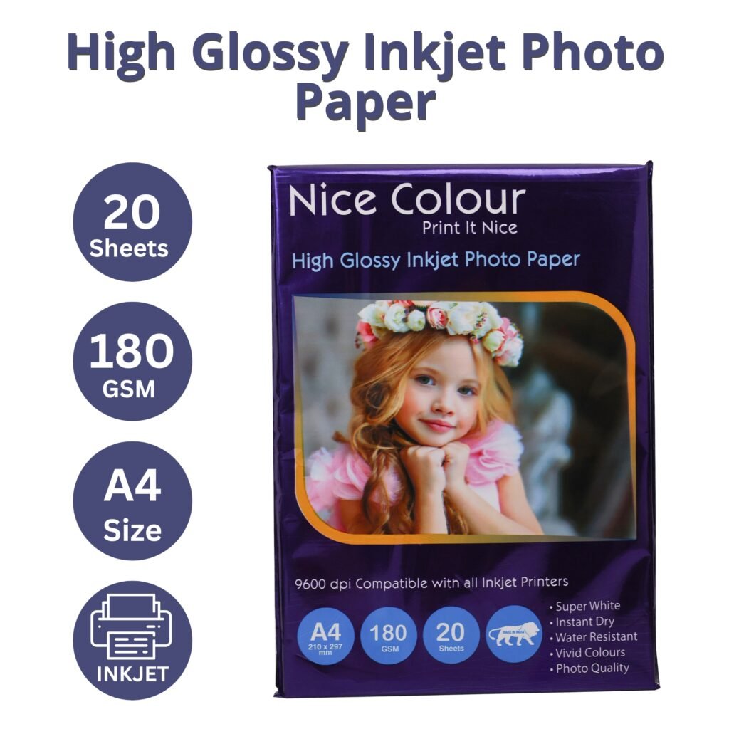 A4 High Glossy Inkjet Photo Paper 180 GSM 20 Sheets