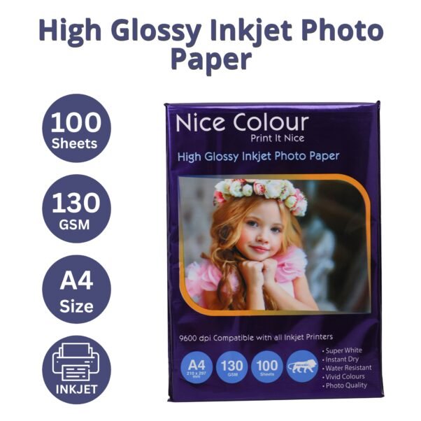 High Glossy Inkjet Photo Paper A4 130GSM 100 Sheets Pack