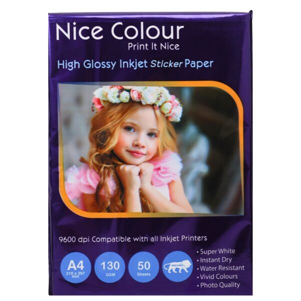 High Glossy Inkjet Sticker Paper A4 130 GSM 50 Sheet