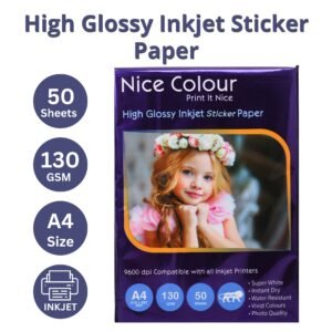 High Glossy Inkjet Sticker Paper A4 130 GSM 50 Sheet