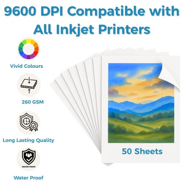 RC Inkjet Photo Paper A4 260 GSM Waterproof 50 Sheets – glossy resin-coated