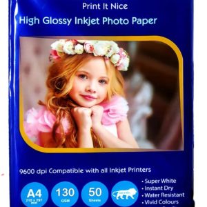 A4 High Glossy Inkjet Photo Paper 130gsm – 50 Sheets