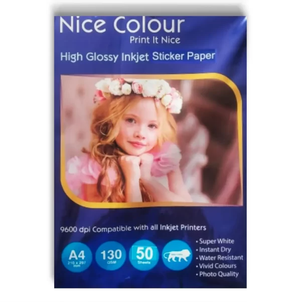 A4 High Glossy Sticker Paper 130gsm - 50 Sheets