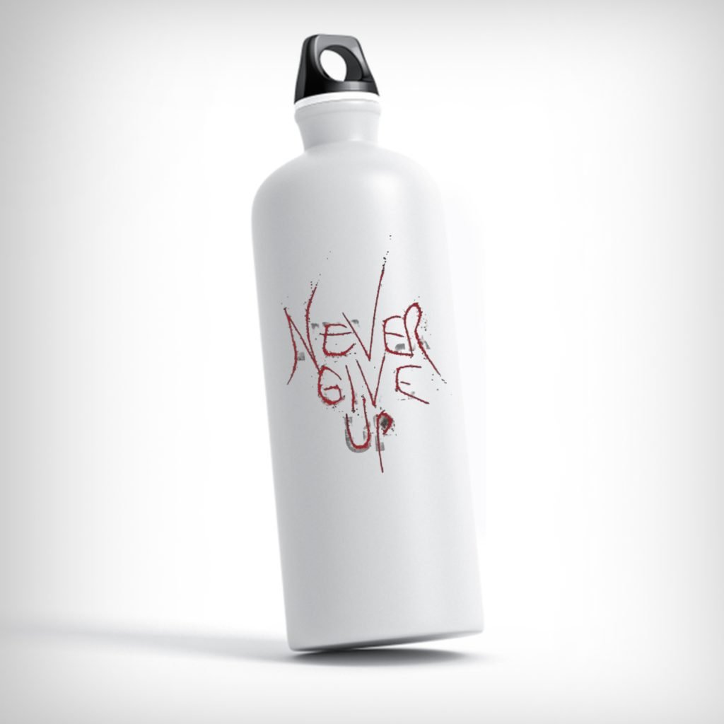 Never Give Up Bottle with motivational quote for fitness and daily use