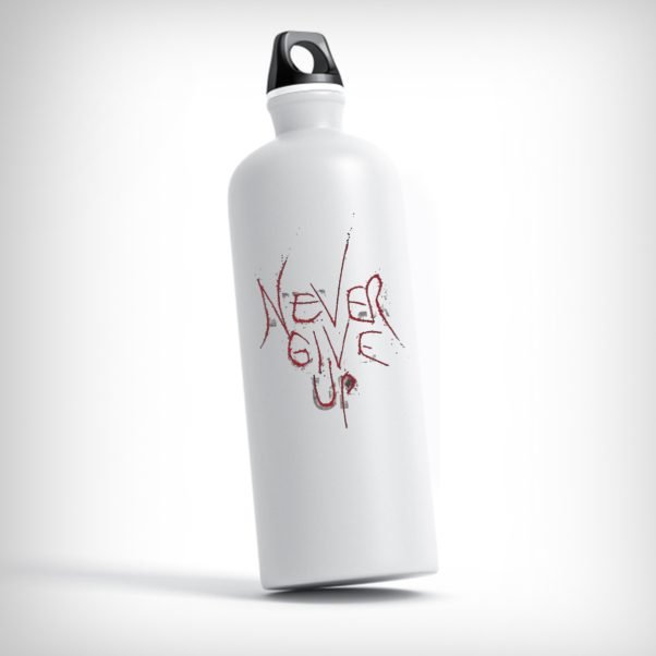 Never Give Up Bottle with motivational quote for fitness and daily use