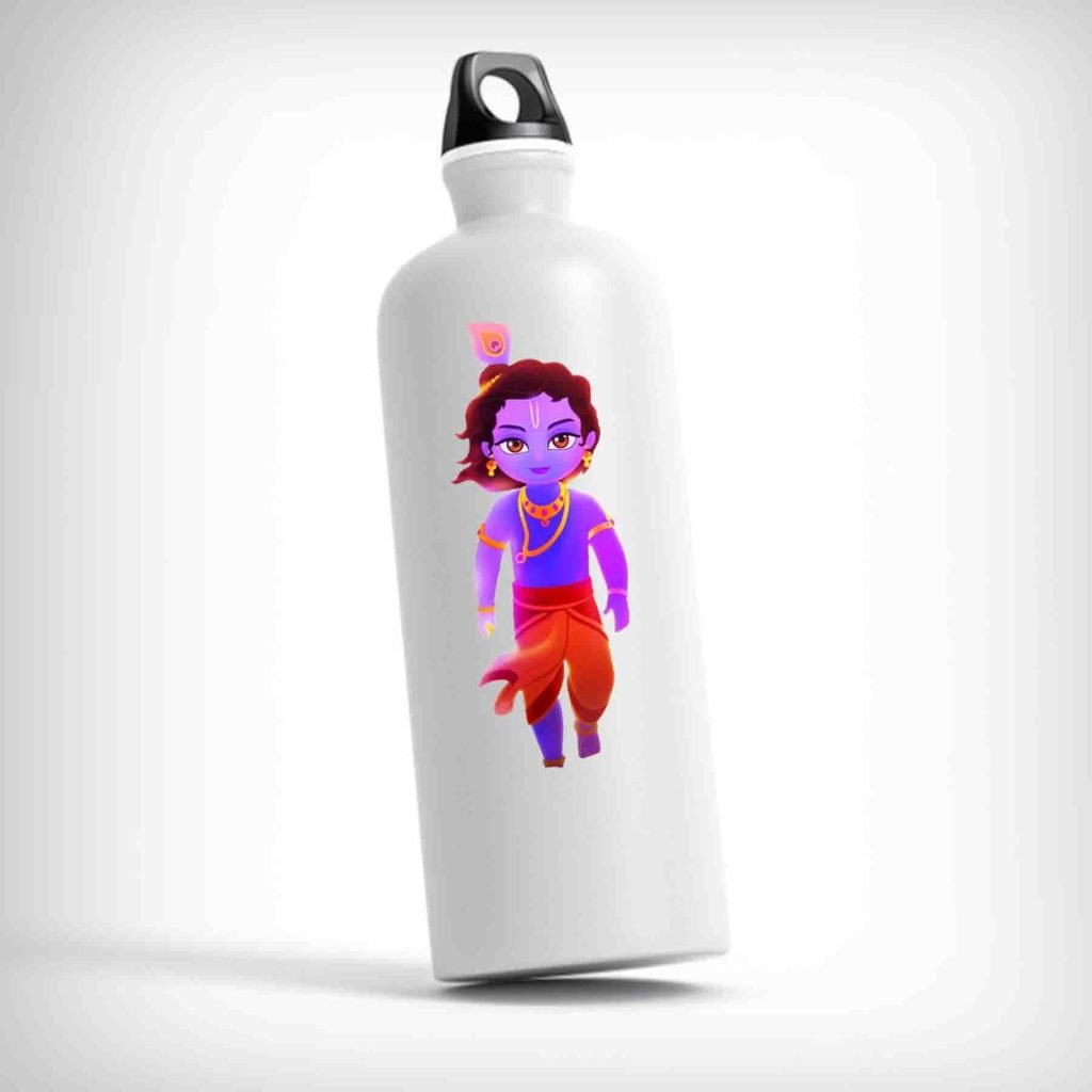 Shri Krishna water bottle with spiritual Krishna artwork