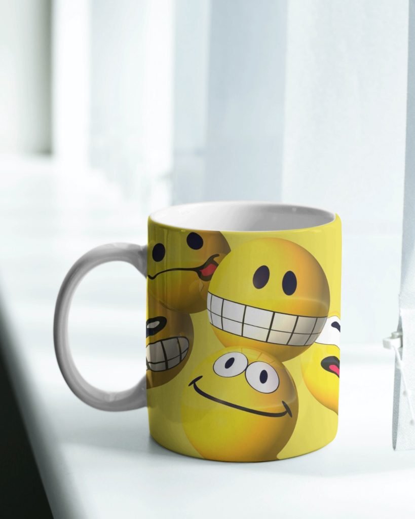 Happy Face Coffee Cup - Yellow Smiley Ceramic Mug for Coffee or Tea