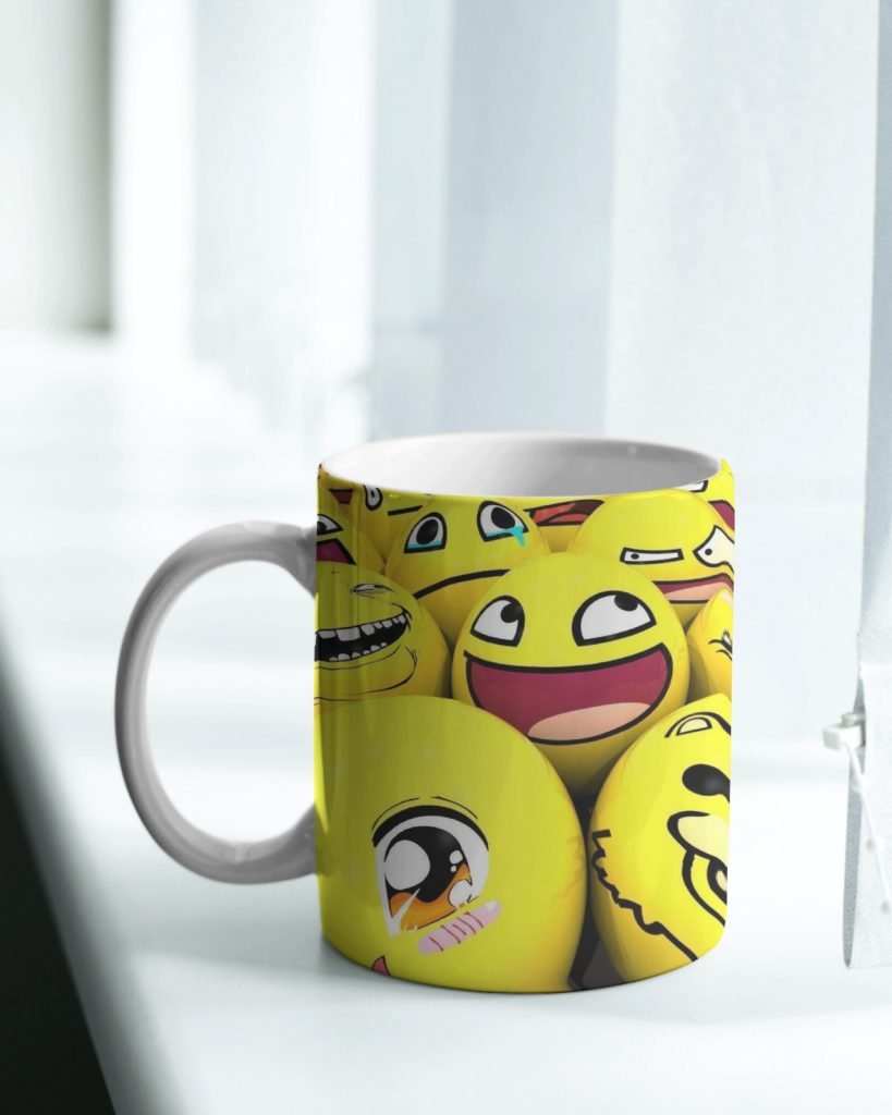 "Smiley Face Coffee Mug with a vibrant yellow smiley design, perfect for coffee or tea lovers