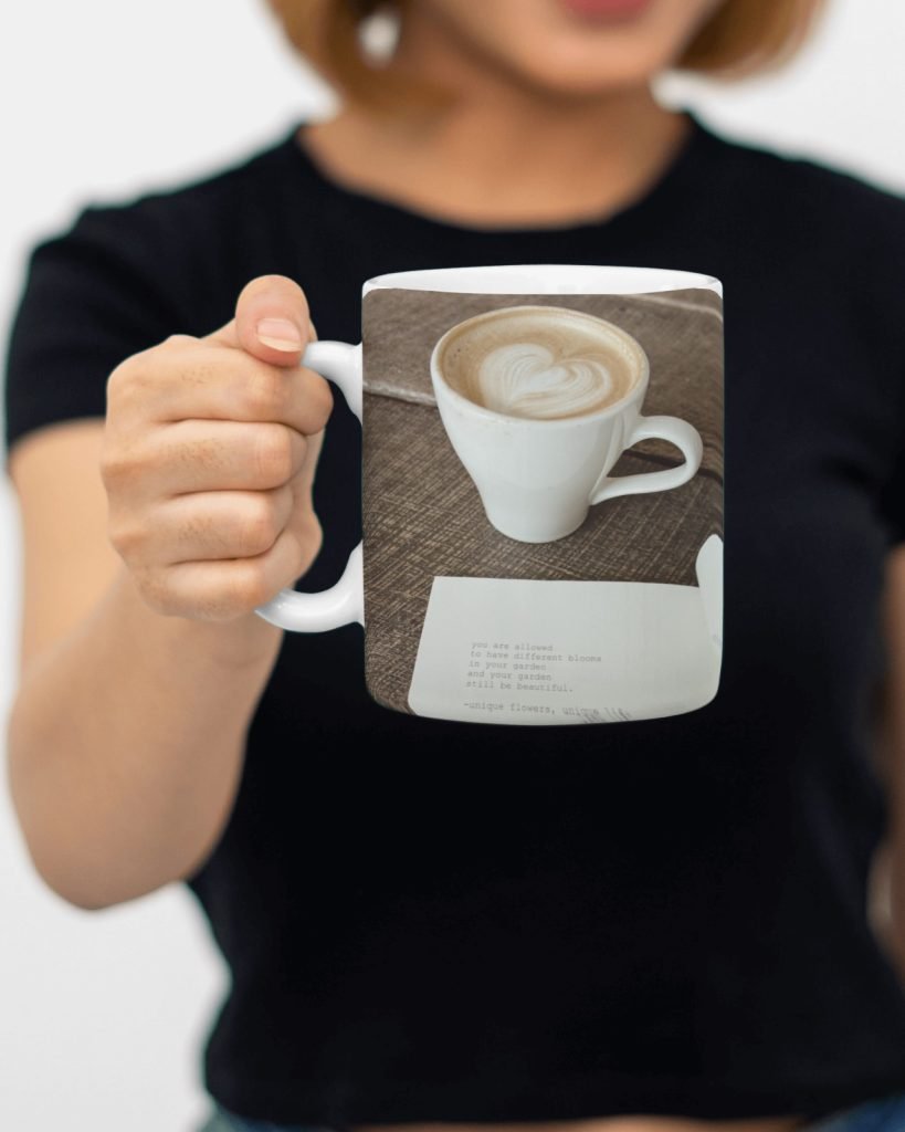 Personalized photo mugs featuring custom images and designs