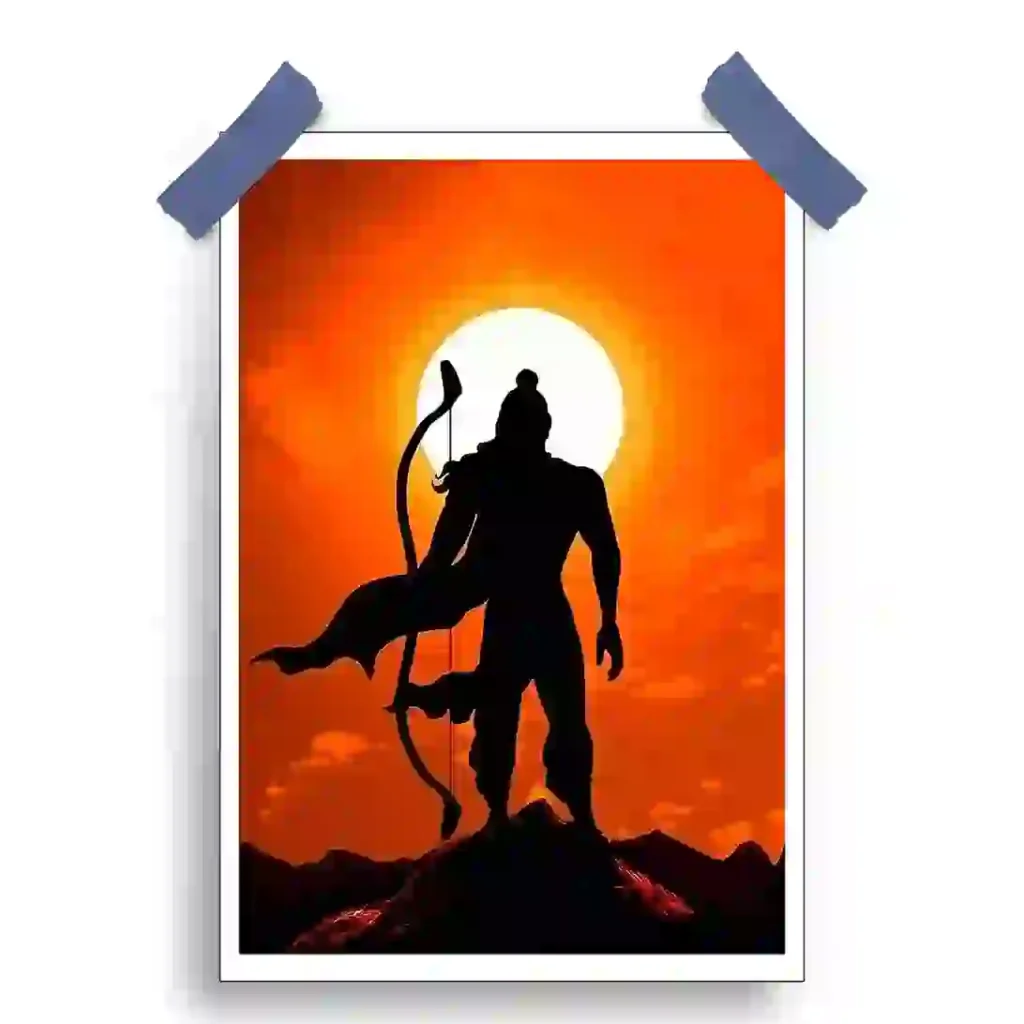 shri ram katha poster featuring Lord Rama with a divine aura and blessing posture