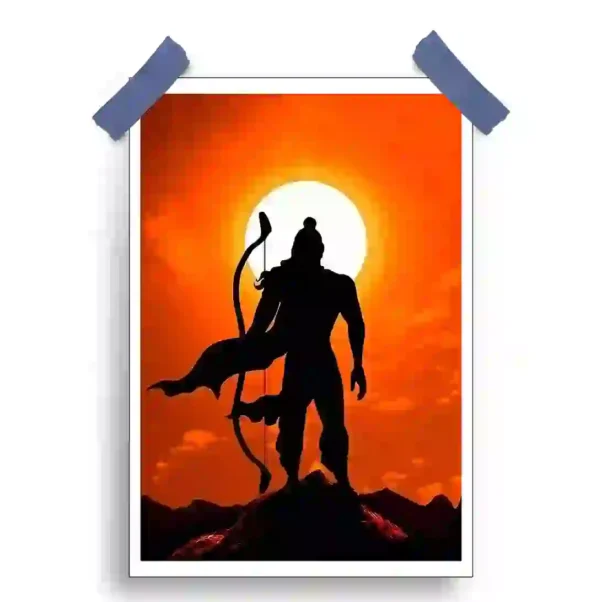 shri ram katha poster featuring Lord Rama with a divine aura and blessing posture