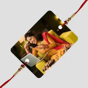 Photo Rakhi with a custom picture of brother and sister.