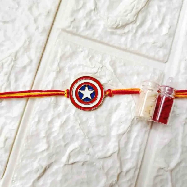 Captain America Shield Rakhi with superhero design for Raksha Bandhan