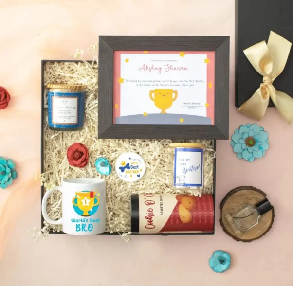 World's Best Brother Gift Set featuring personalized frame, custom mug, and more