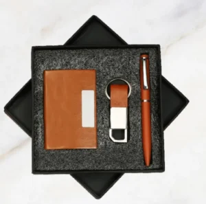Elegant pen gift set with personalized pen, card holder, and keychain