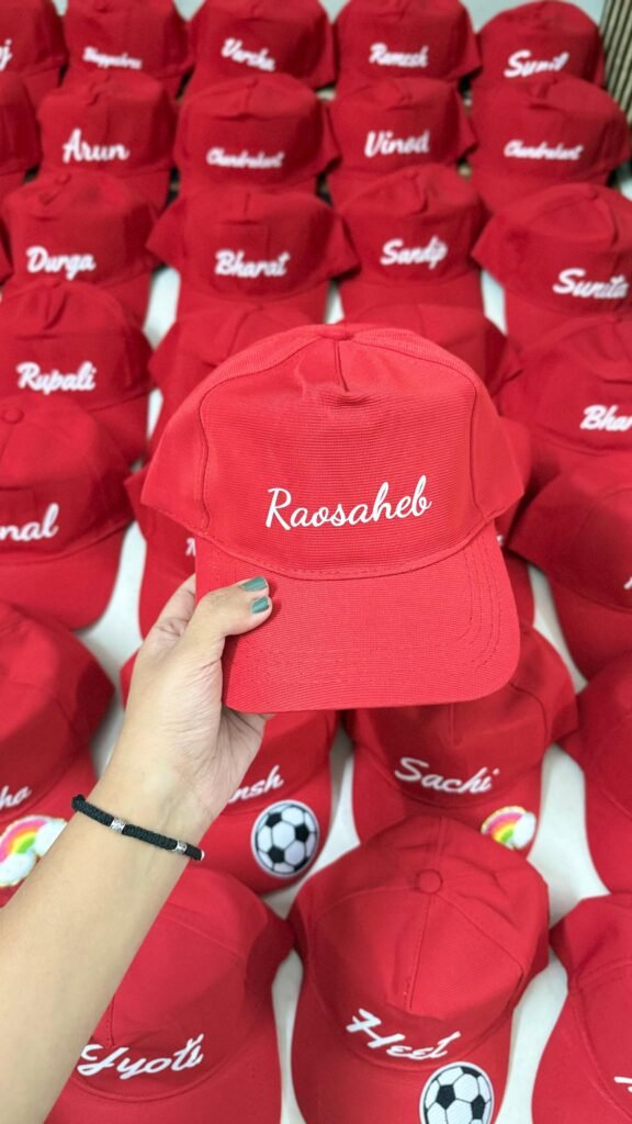 red printed cap