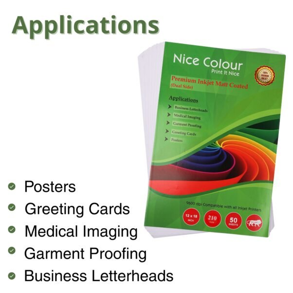 Premium Inkjet Matt Coated Dual Side Paper 12x18 Inch 210 GSM 50 Sheets