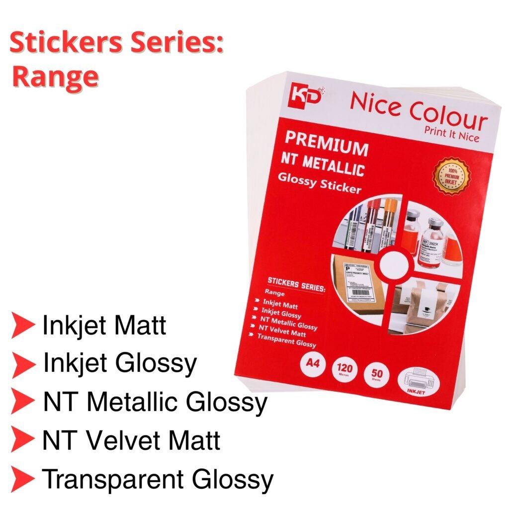 Premium NT Metallic Glossy Sticker A4 120 Micron 50 Sheets