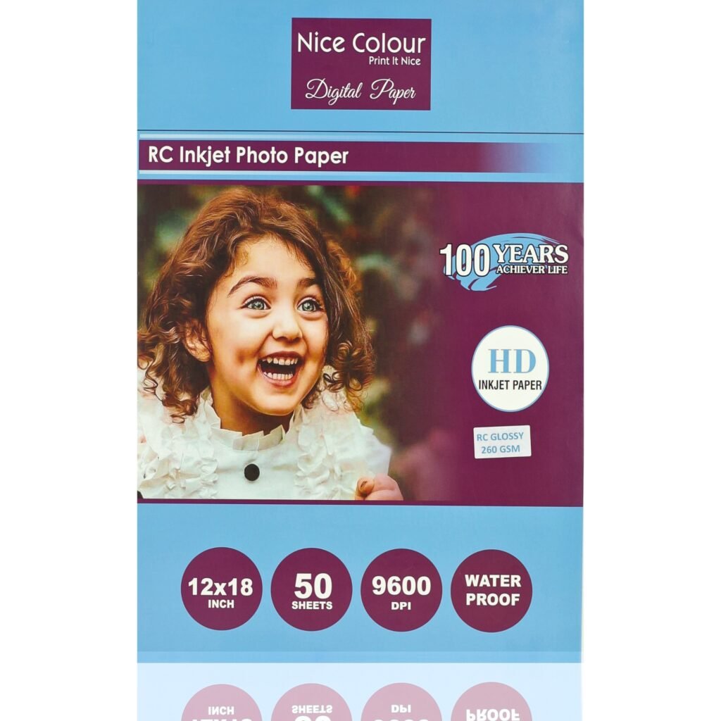 RC Inkjet Glossy Photo Paper 12x18 Inch 50 Sheets 9600 DPI Water Proof