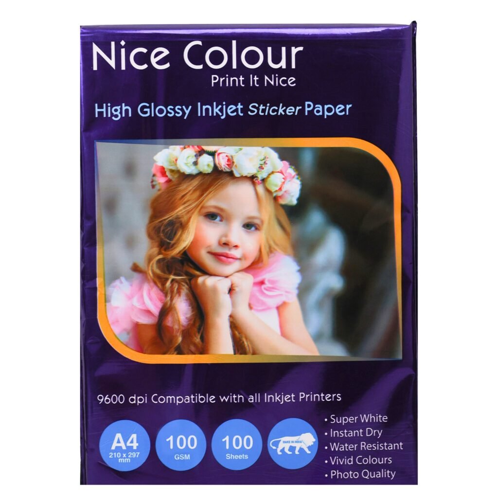 High Glossy Inkjet Sticker Paper A4 100 GSM 100 Sheets