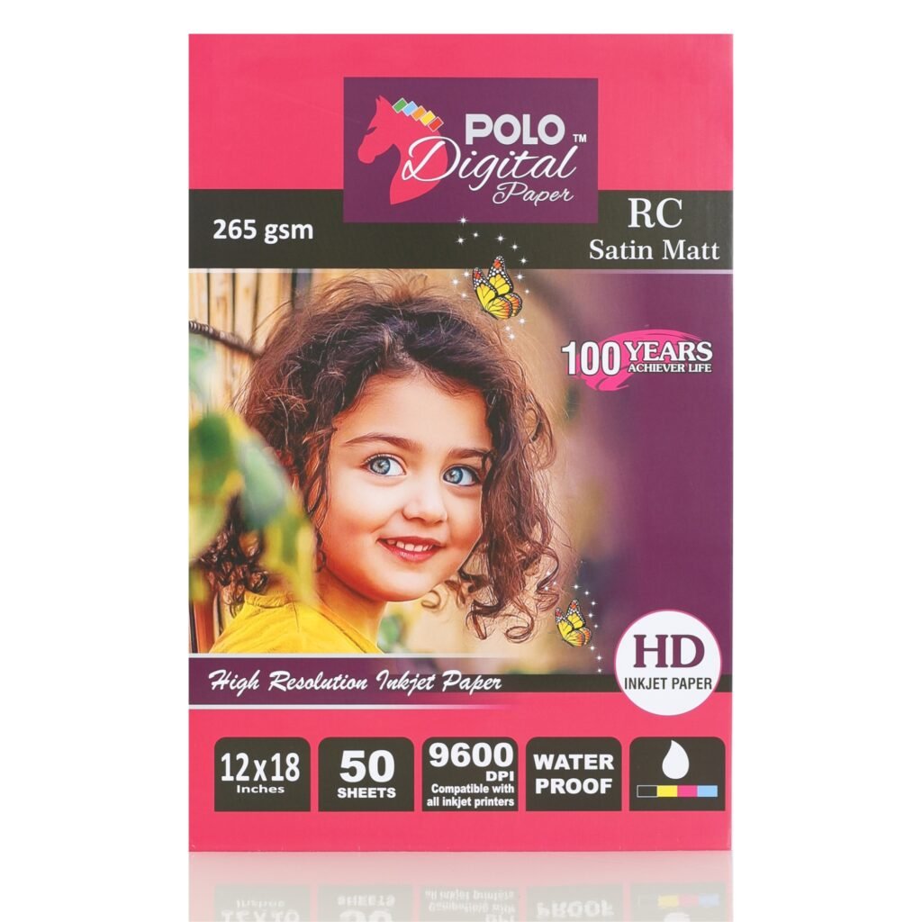 RC Satin Matt Inkjet Photo Paper 12x18 Inch 265 GSM 9600 DPI 50 Sheets Water Proof