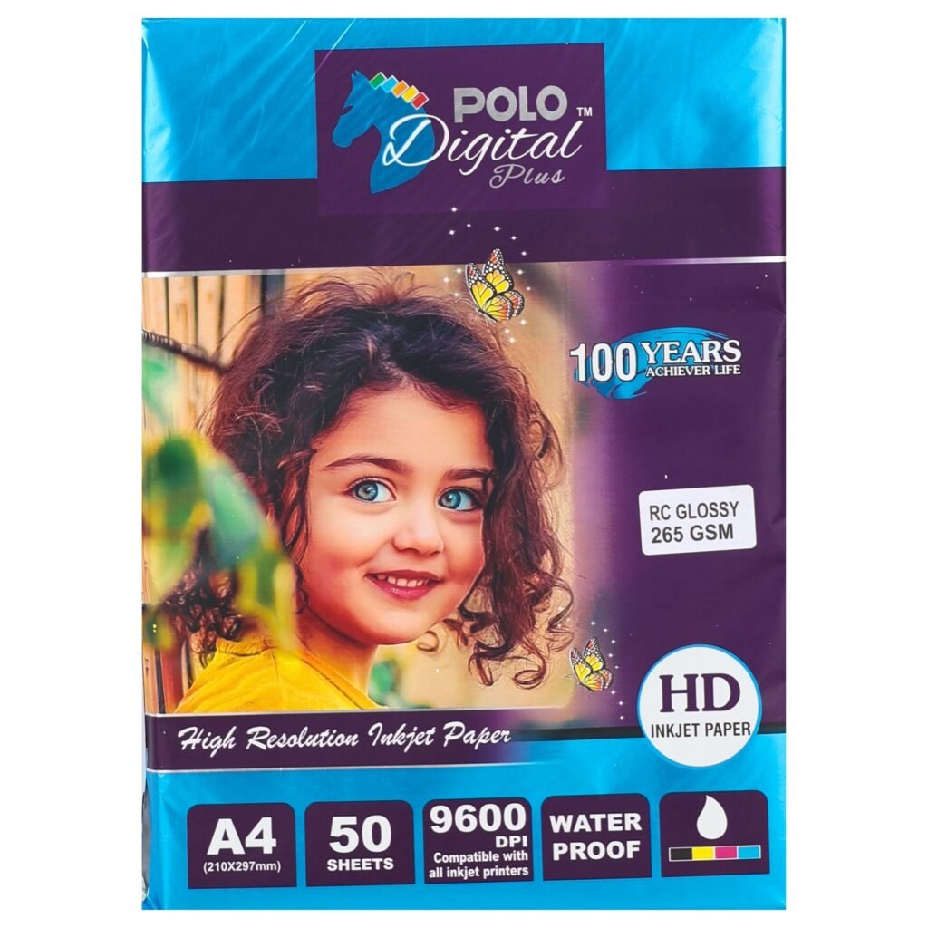 RC GLOSSY 265 GSM A4 50 Sheets 9600 DPI Water Proof