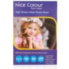 A stack of "High Glossy Inkjet Photo Paper 13x19 Inch 180GSM 50 Sheet" highlighting its smooth, reflective surface, next to an inkjet printer, with a printed 13x19 inch photograph showcasing vibrant colors and impressive detail.