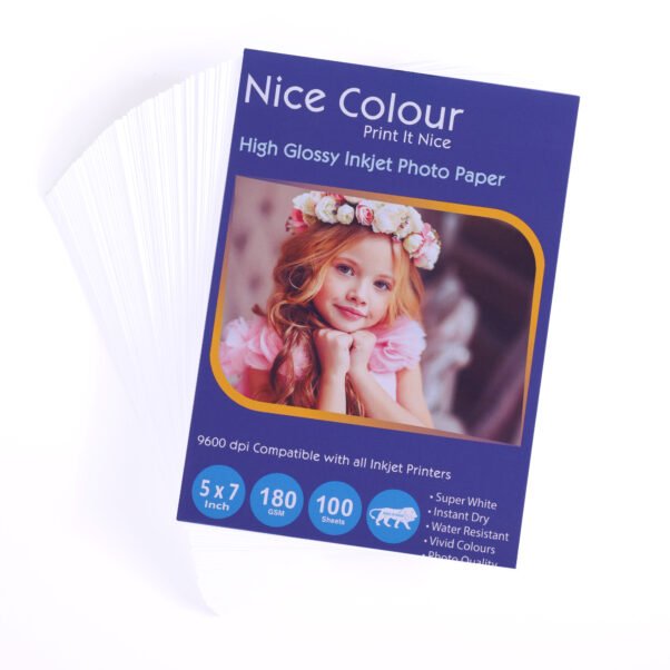High Glossy Inkjet Photo Paper -5x7in 180 GSM 100 Sheets