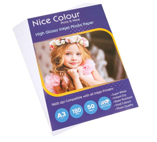 High Glossy Inkjet Photo Paper A3 180 GSM Pack of 50 Sheets