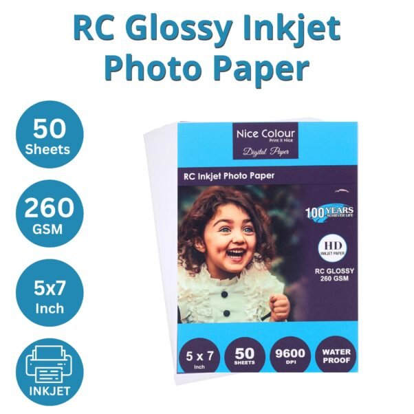 RC Photo Paper, 5x7 Glossy Photo Paper, Waterproof Inkjet Paper, 9600 DPI Print Paper, Premium Inkjet Sheets, Resin Coated Photo Paper, Professional Print Paper