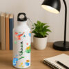 A vibrant green Dino Theme Kids Sipper Bottle featuring playful dinosaur illustrations and a convenient spill-proof straw lid