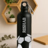 Engraved Bottle 2 A sleek, personalized engraved bottle made of stainless steel, showcasing a detailed custom name and logo design.