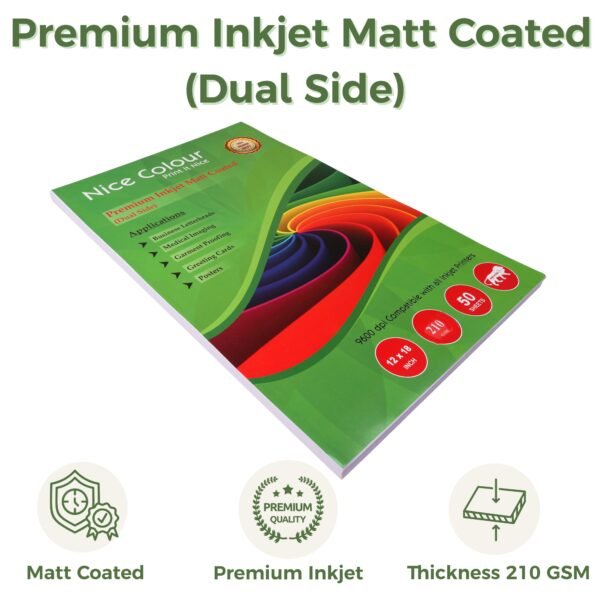 Premium Inkjet Matt Coated Dual Side Paper 12x18 Inch 210 GSM 50 Sheets