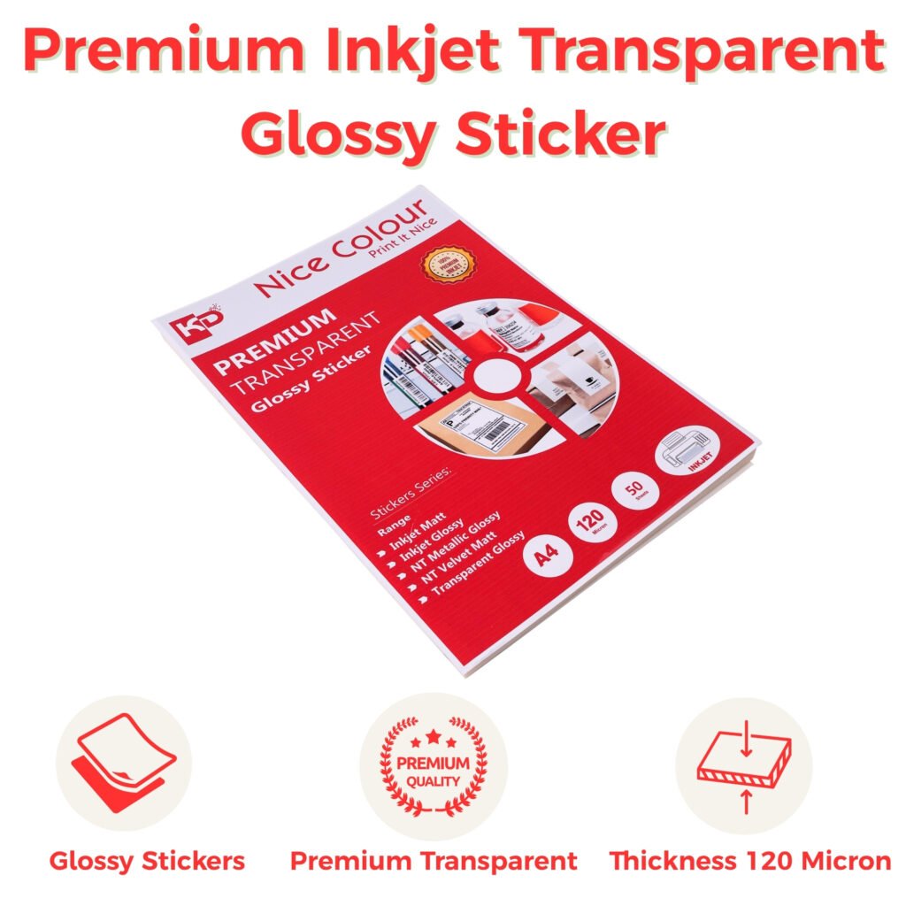 Premium Transparent Glossy Sticker A4 120 Micron 50 Sheet