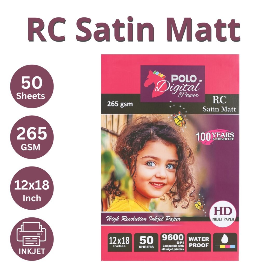 RC Satin Matt Inkjet Photo Paper 12x18 Inch 265 GSM 9600 DPI 50 Sheets Water Proof
