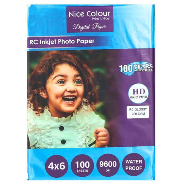 RC Inkjet Photo Paper 4x6 inch 260 GSM 9600 DPI Water Proof 100 Sheets