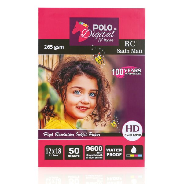 RC Satin Matt Inkjet Photo Paper 12x18 Inch 265 GSM 9600 DPI 50 Sheets Water Proof