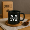 A robust Personalized Black Military Mug with a custom emblem and name, representing service and honor.