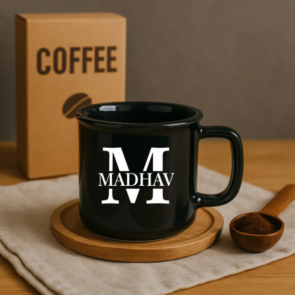 A robust Personalized Black Military Mug with a custom emblem and name, representing service and honor.