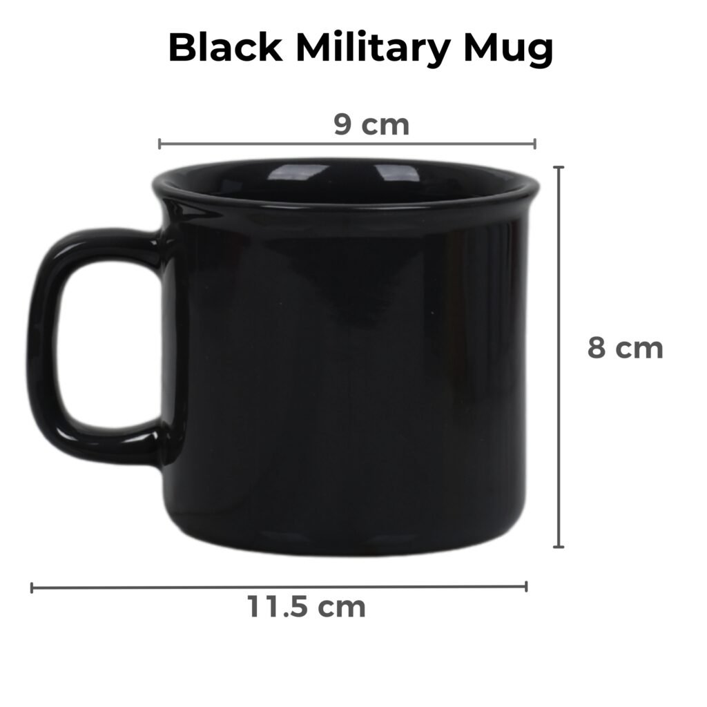 A robust Personalized Black Military Mug with a custom emblem and name, representing service and honor.